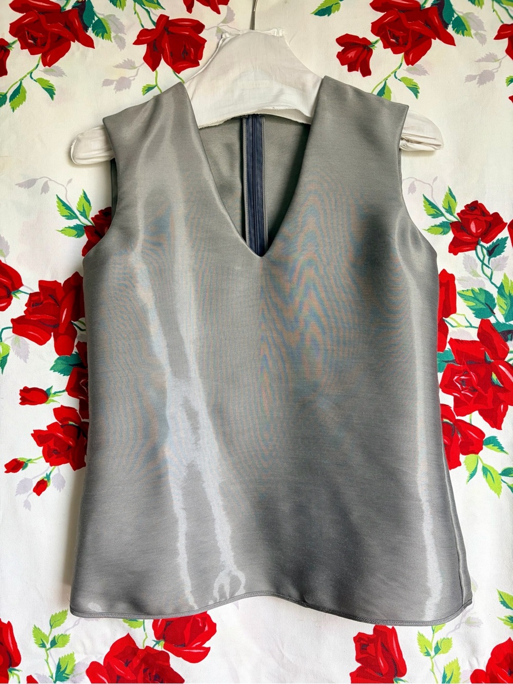 Calvin Klein Metallic Silver V-Neck Sleeveless Top